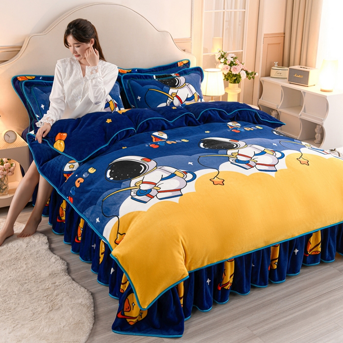 91家纺网 家纺一手货源 找家纺 羽梦2025新款8.5斤牛奶法莱绒金貂法兰绒四件套直播爆款天空之旅