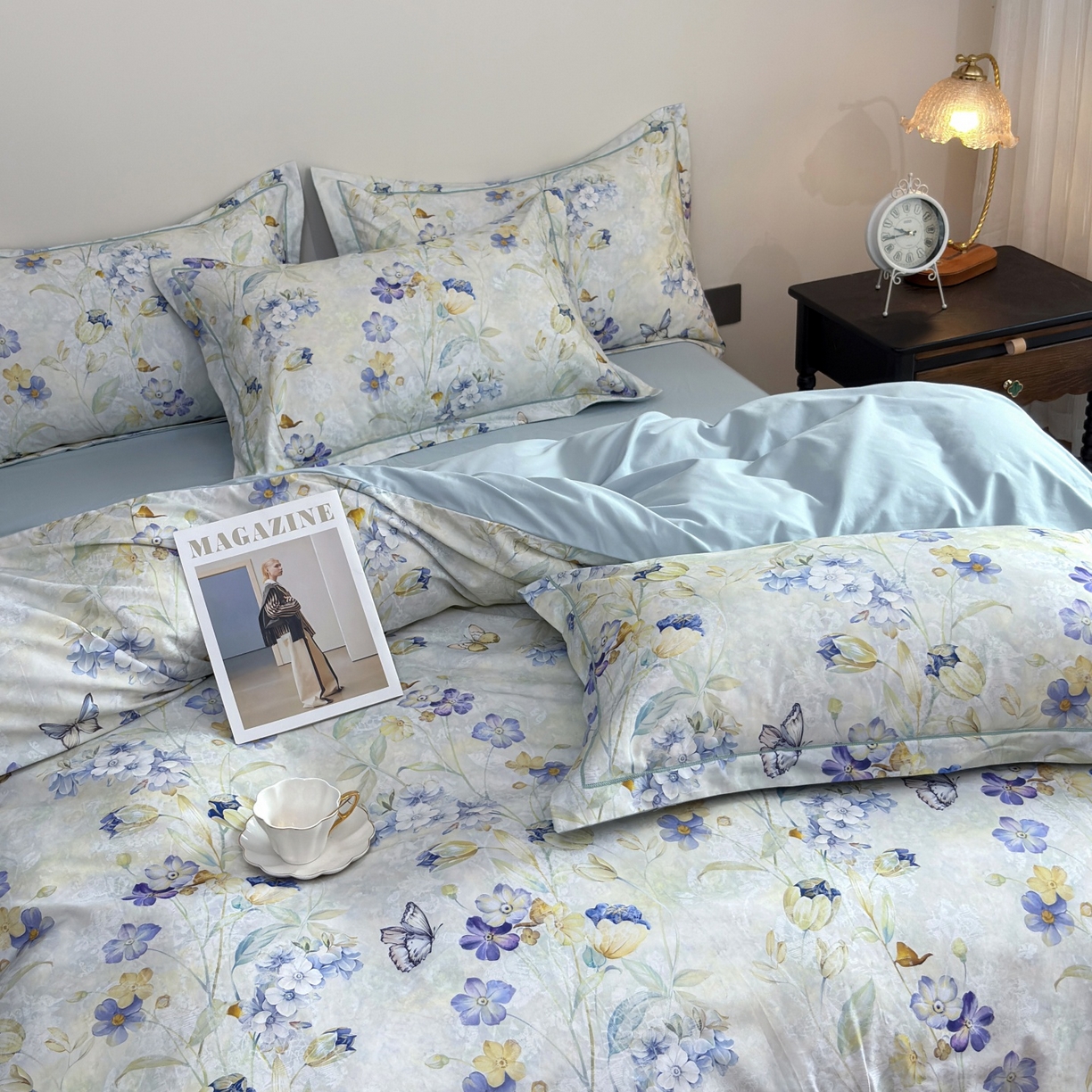 91家纺网 家纺一手货源 找家纺 未来家居 2025新款焕新南疆秋冬全棉加厚磨毛纯色印花四件套 夕瑶-蓝