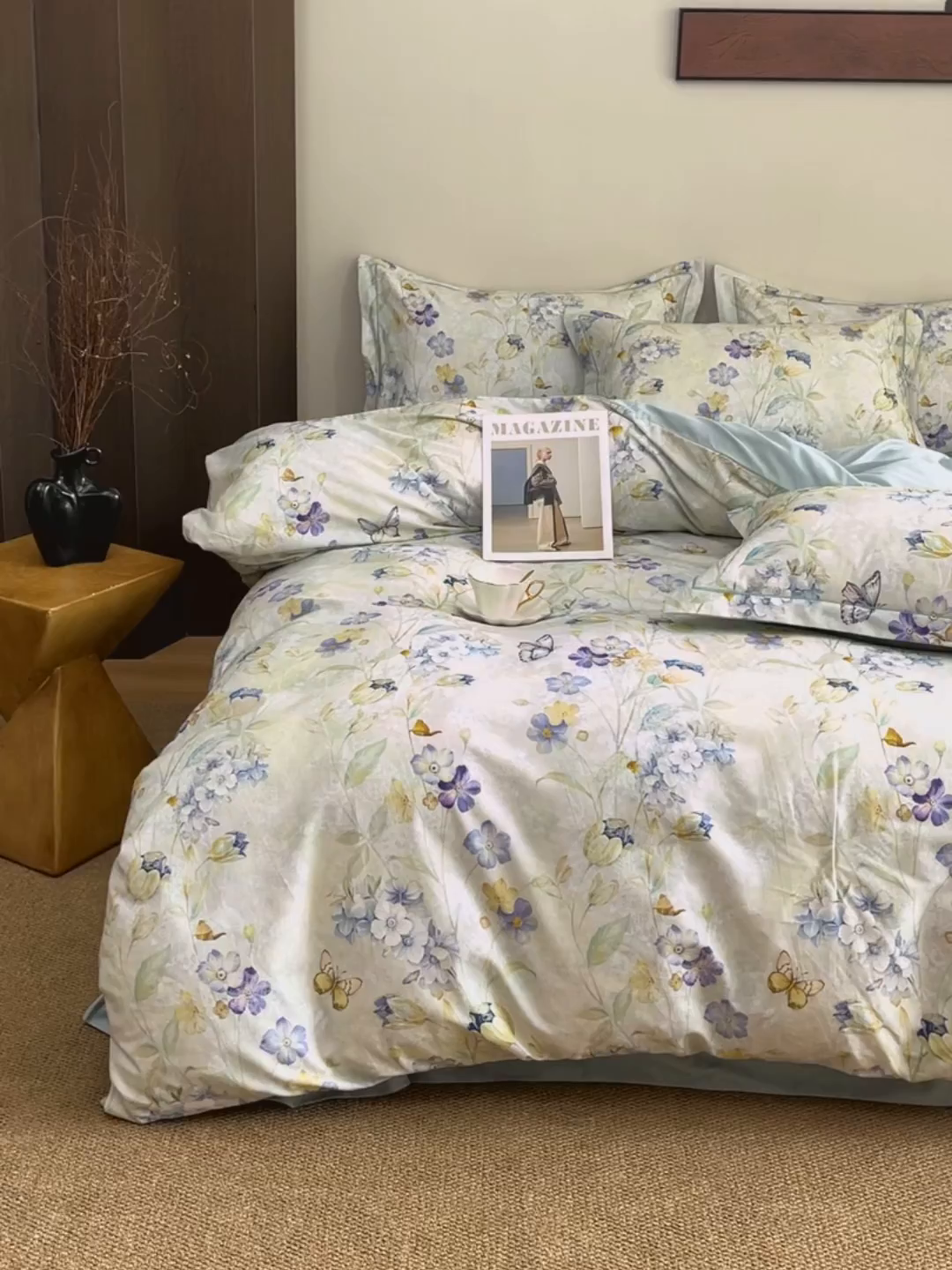 91家纺网 家纺一手货源 找家纺 未来家居 2025新款焕新南疆秋冬全棉加厚磨毛纯色印花四件套 夕瑶-蓝