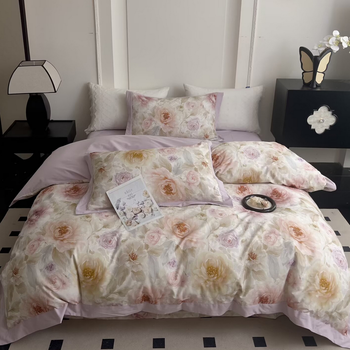 91家纺网 家纺一手货源 找家纺 （总）未来家居 2025秋冬新款全棉超柔磨毛拼角宽边工艺款四件套