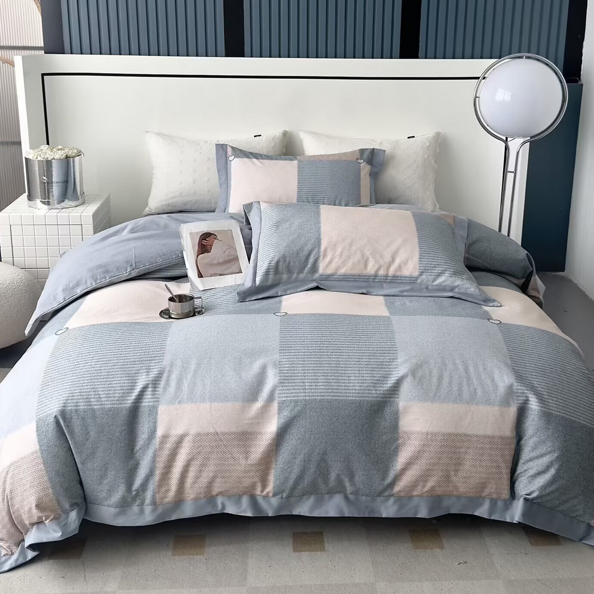 91家纺网 家纺一手货源 找家纺 （总）未来家居 2025秋冬新款全棉超柔磨毛拼角宽边工艺款四件套