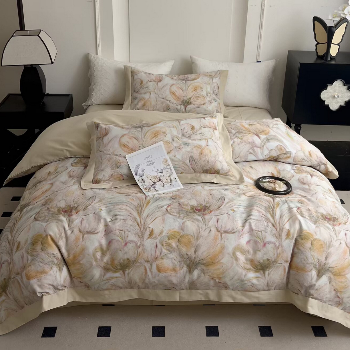 91家纺网 家纺一手货源 找家纺 （总）未来家居 2025秋冬新款全棉超柔磨毛拼角宽边工艺款四件套