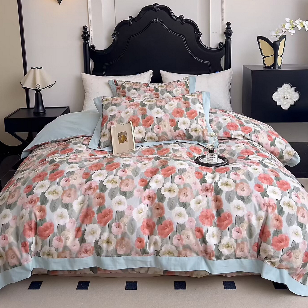 未来家居 2025秋冬新款全棉超柔磨毛拼角宽边工艺款四件套 朵唯