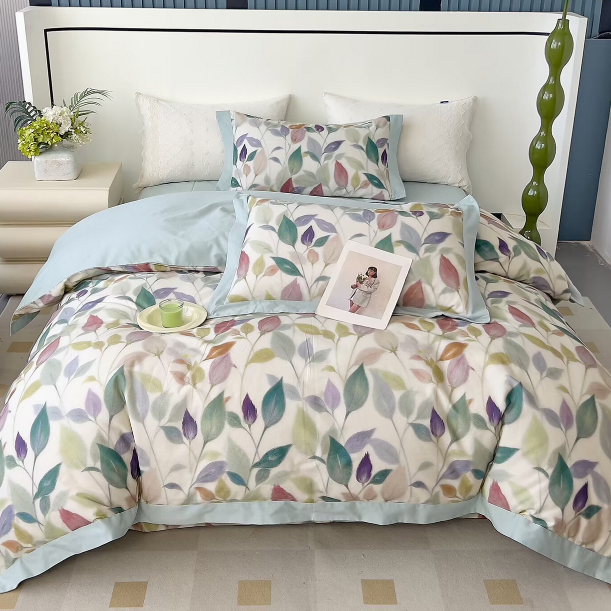 未来家居 2025秋冬新款全棉超柔磨毛拼角宽边工艺款四件套 景秋-绿