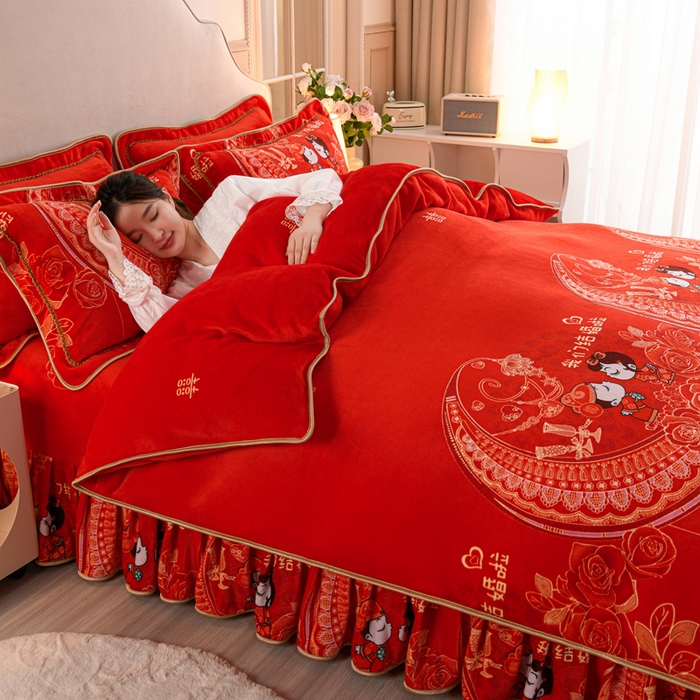 91家纺网 家纺一手货源 找家纺 羽梦2025新款8.5斤牛奶法莱绒金貂法兰绒四件套直播爆款真爱一生