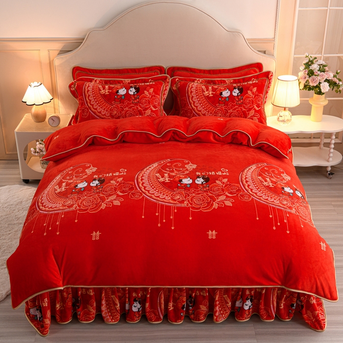 91家纺网 家纺一手货源 找家纺 羽梦2025新款8.5斤牛奶法莱绒金貂法兰绒四件套直播爆款真爱一生