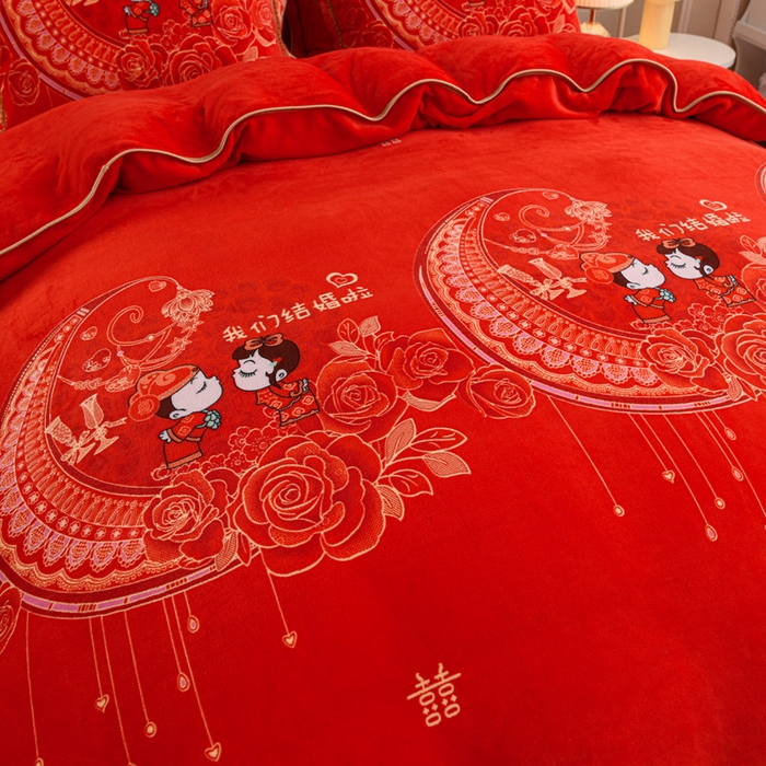 91家纺网 家纺一手货源 找家纺 羽梦2025新款8.5斤牛奶法莱绒金貂法兰绒四件套直播爆款真爱一生