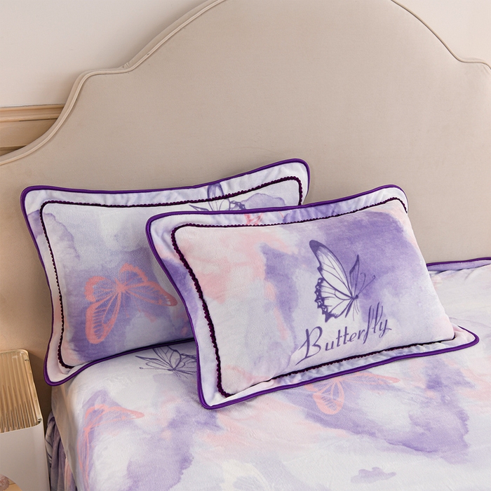 91家纺网 家纺一手货源 找家纺 羽梦2025新款8.5斤牛奶法莱绒金貂法兰绒四件套直播爆款紫韵