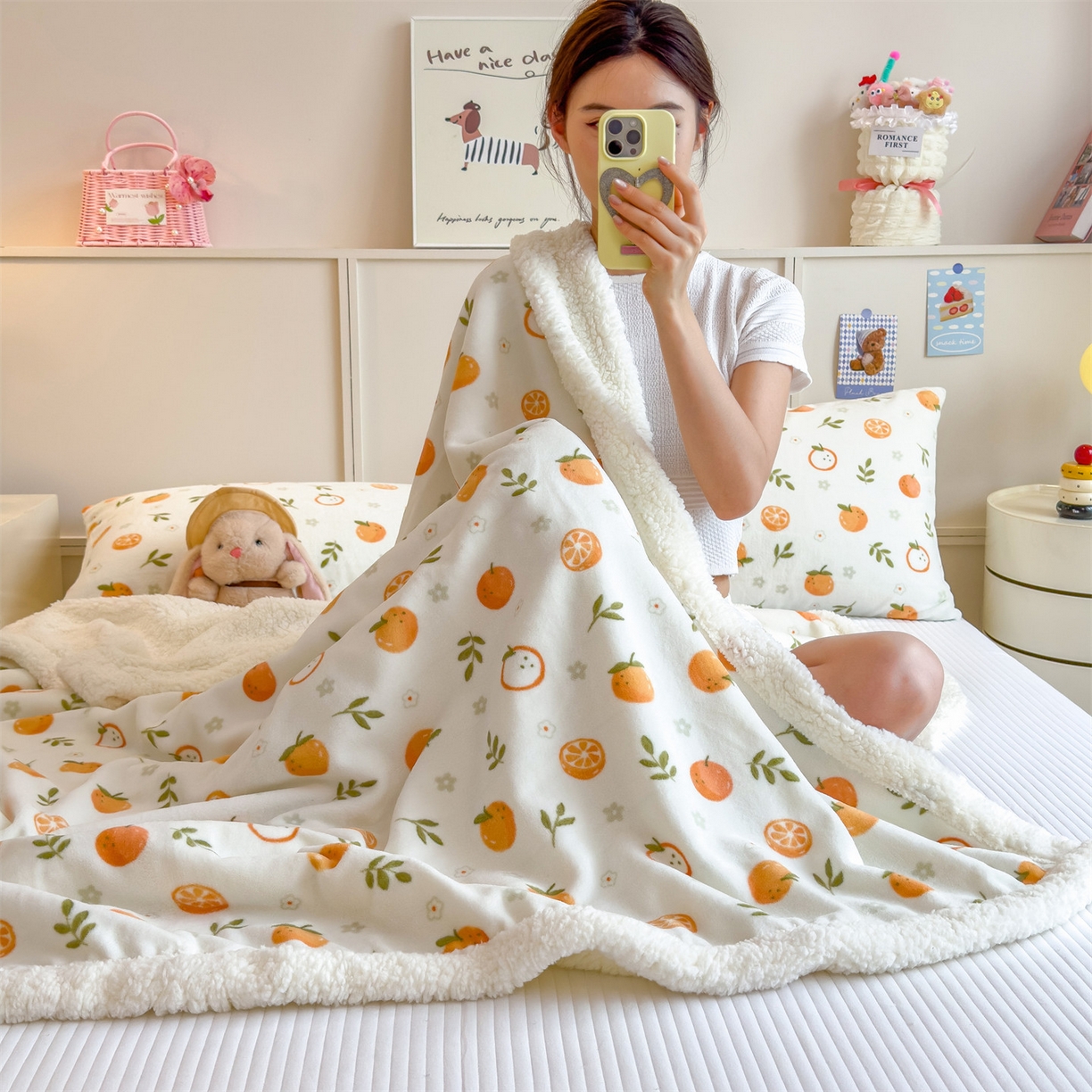 91家纺网 家纺一手货源 找家纺 丝幔家纺 2025新款A类卡通牛奶绒毛毯多功能毯 大橘大利