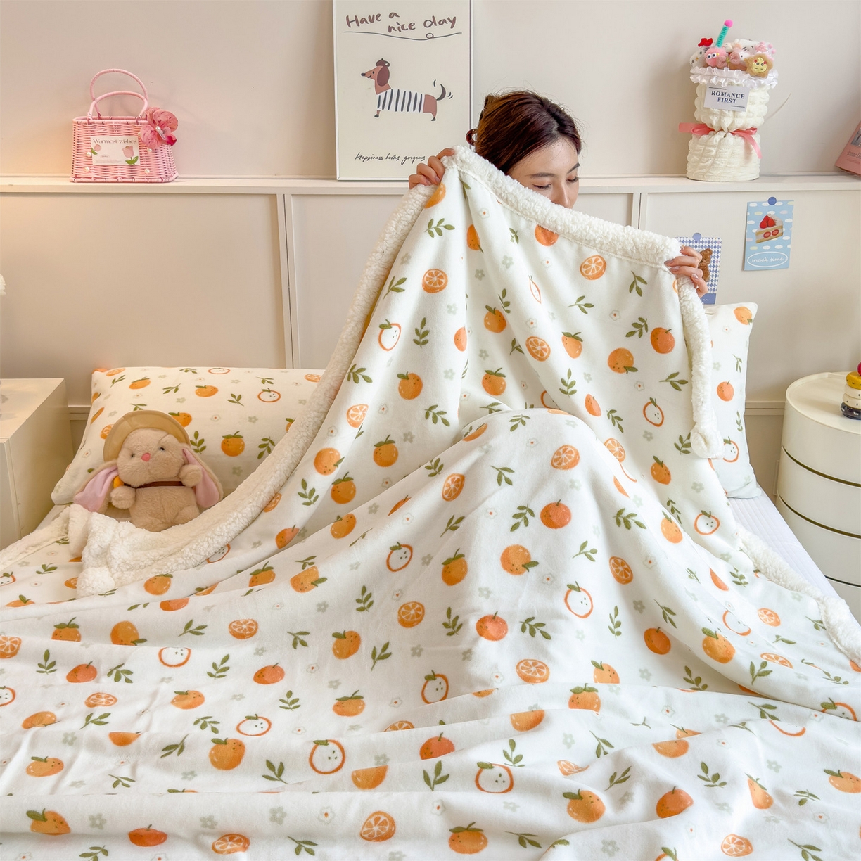 91家纺网 家纺一手货源 找家纺 丝幔家纺 2025新款A类卡通牛奶绒毛毯多功能毯 大橘大利