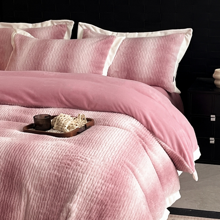 羽梦家纺 2025秋冬新品260克加厚全消光貂狐绒工艺款超保暖四件套 九尾狐-豆沙粉