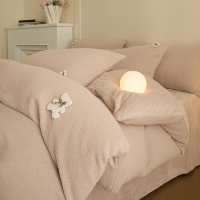 91家纺网 家纺一手货源 找家纺 羽梦家纺 2025新款260克加厚全消光糯米绒阳光绒加厚保暖四件套 糯米绒-卡其