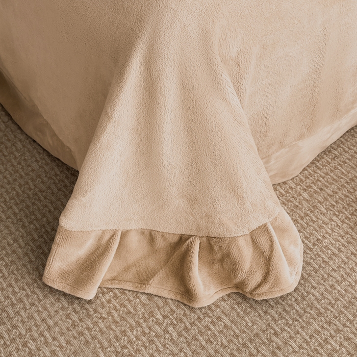 91家纺网 家纺一手货源 找家纺 羽梦家纺 2025秋冬新品260克加厚全消光貂狐绒工艺款超保暖四件套 九尾狐-咖色