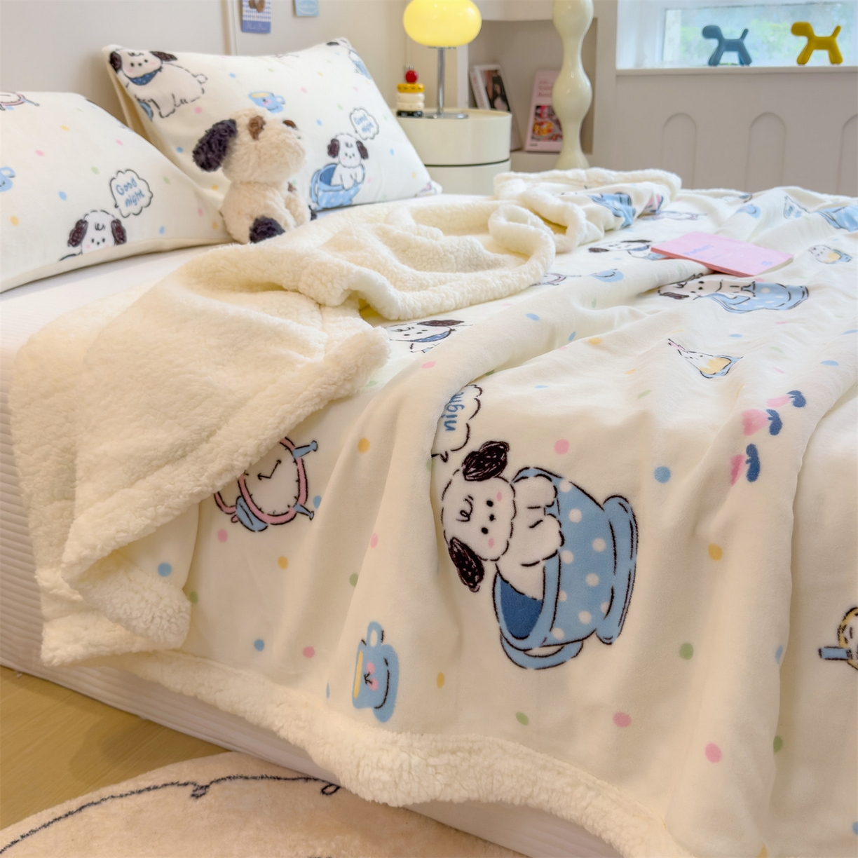 91家纺网 家纺一手货源 找家纺 丝幔家纺 2025新款A类卡通牛奶绒毛毯多功能毯 萌宠小狗
