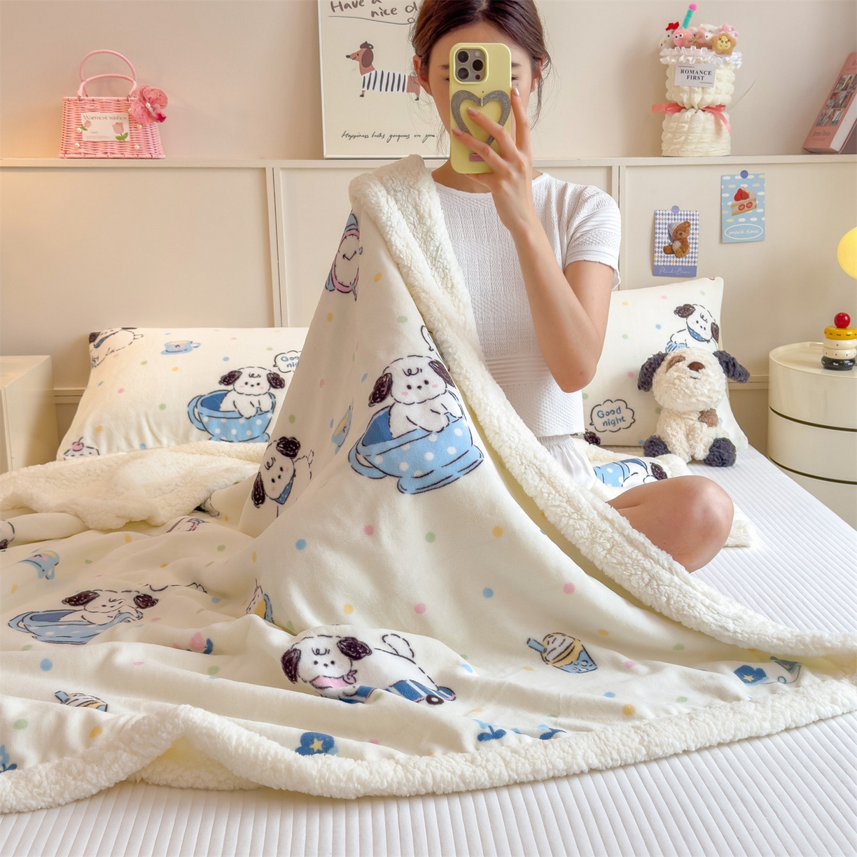 91家纺网 家纺一手货源 找家纺 丝幔家纺 2025新款A类卡通牛奶绒毛毯多功能毯 萌宠小狗