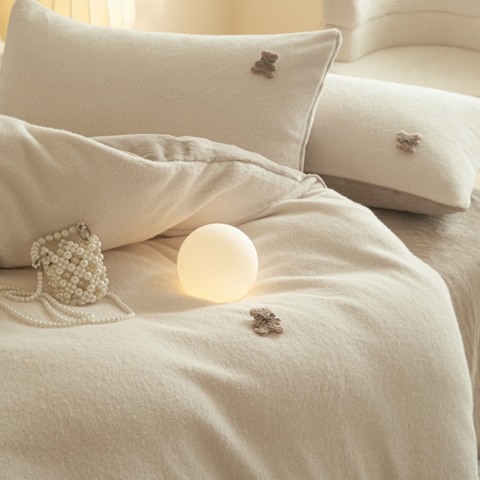 91家纺网 家纺一手货源 找家纺 羽梦家纺 2025新款260克加厚全消光糯米绒阳光绒加厚保暖四件套 糯米绒-奶白