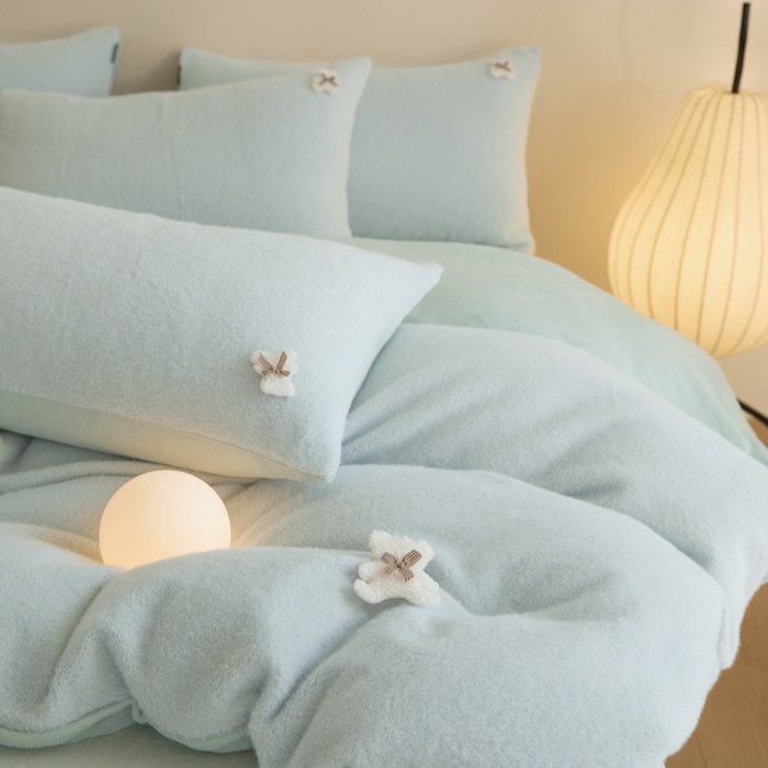 91家纺网 家纺一手货源 找家纺 羽梦家纺 2025新款260克加厚全消光糯米绒阳光绒加厚保暖四件套 糯米绒-气泡蓝