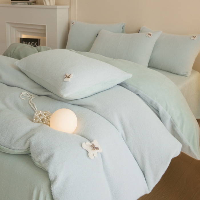 91家纺网 家纺一手货源 找家纺 羽梦家纺 2025新款260克加厚全消光糯米绒阳光绒加厚保暖四件套 糯米绒-气泡蓝
