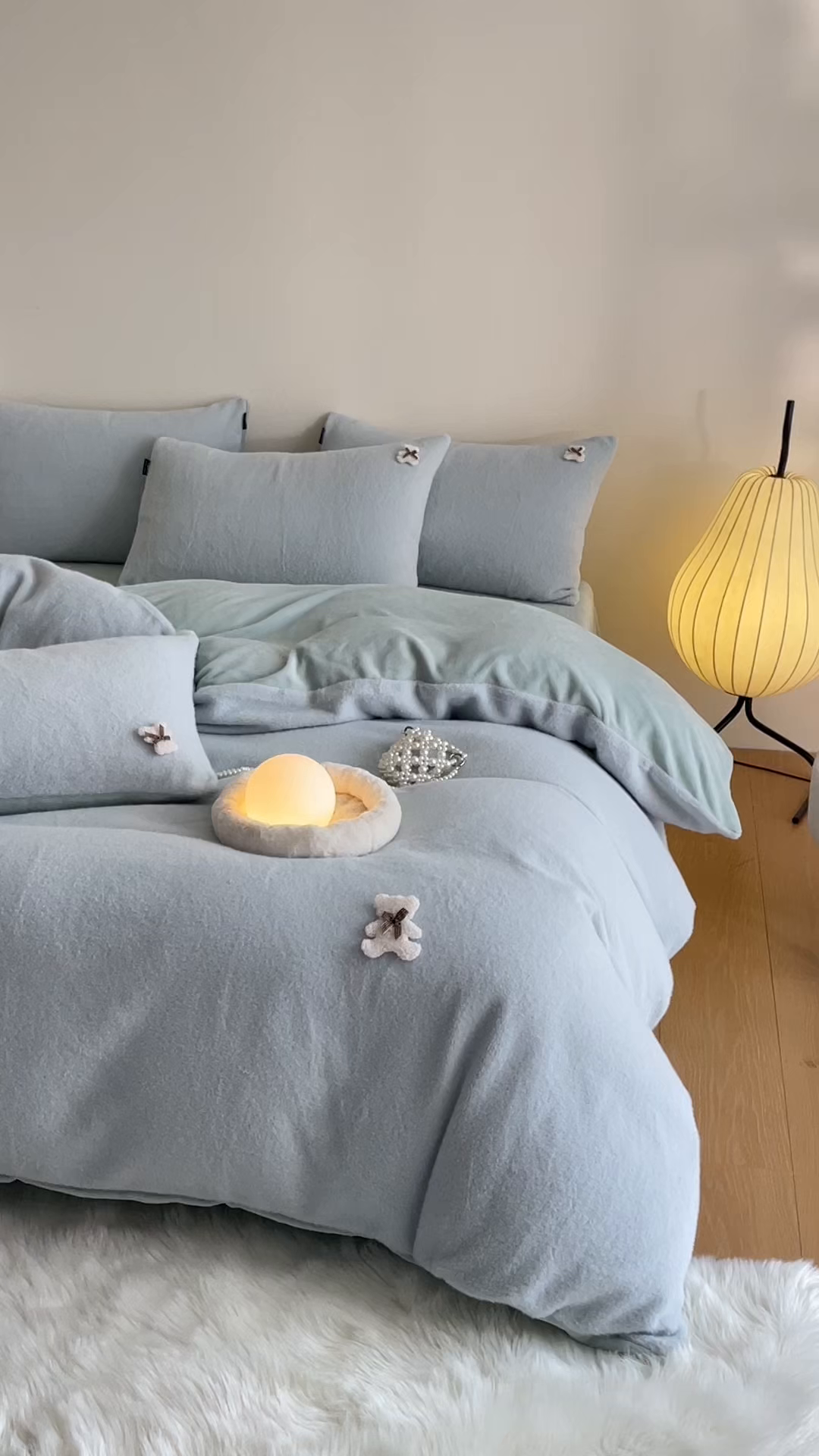 91家纺网 家纺一手货源 找家纺 羽梦家纺 2025新款260克加厚全消光糯米绒阳光绒加厚保暖四件套 糯米绒-气泡蓝
