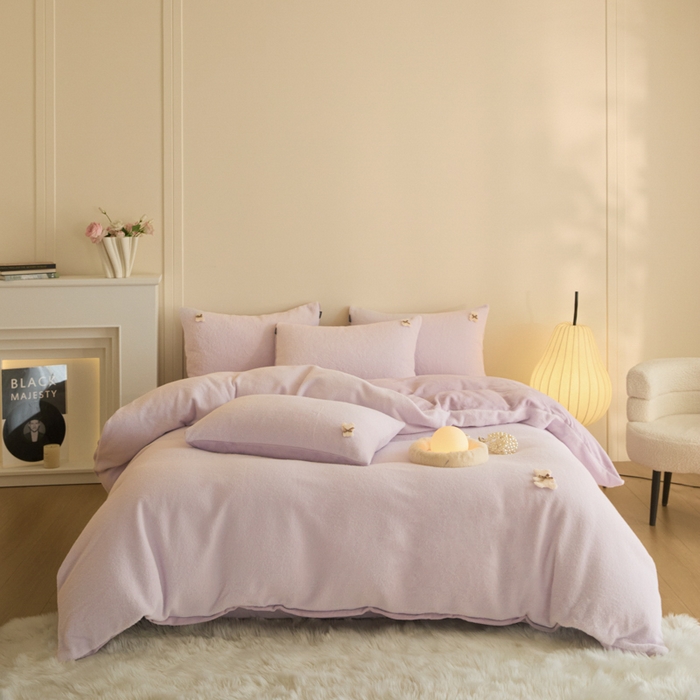 91家纺网 家纺一手货源 找家纺 羽梦家纺 2025新款260克加厚全消光糯米绒阳光绒加厚保暖四件套 糯米绒-香芋紫