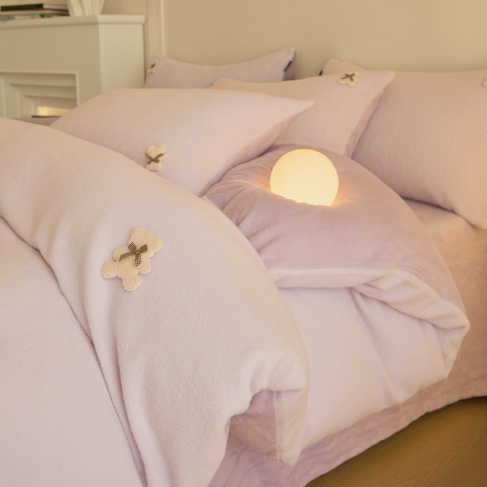 91家纺网 家纺一手货源 找家纺 羽梦家纺 2025新款260克加厚全消光糯米绒阳光绒加厚保暖四件套 糯米绒-香芋紫