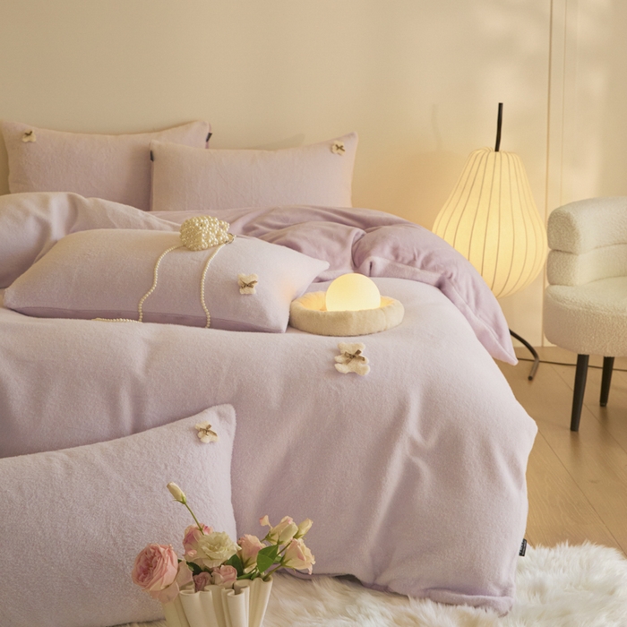 91家纺网 家纺一手货源 找家纺 羽梦家纺 2025新款260克加厚全消光糯米绒阳光绒加厚保暖四件套 糯米绒-香芋紫