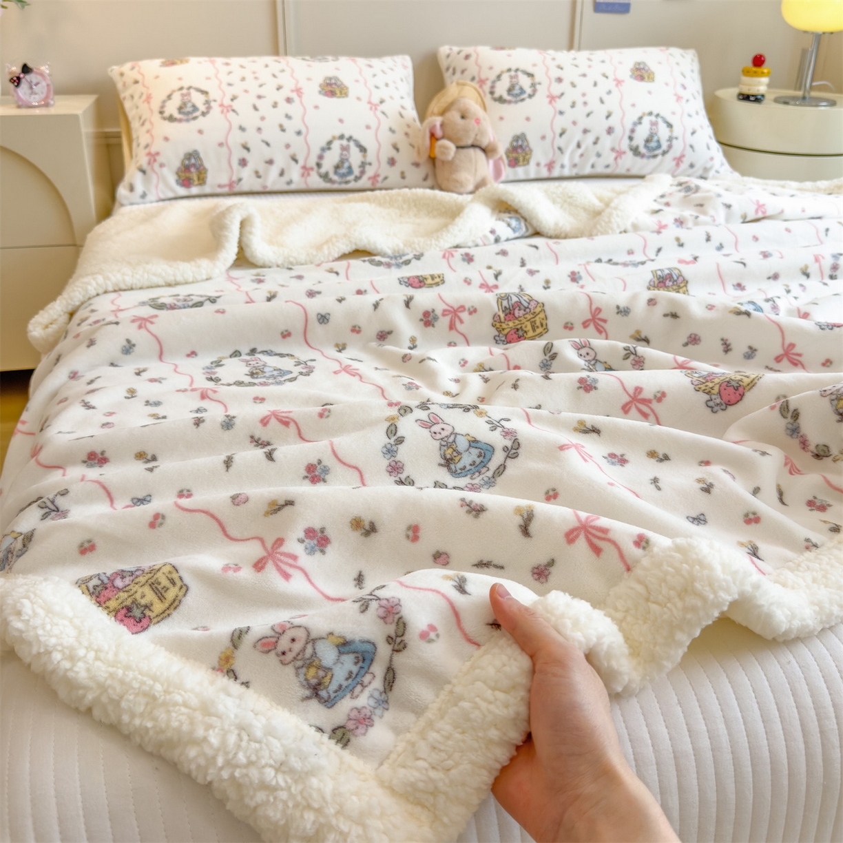 91家纺网 家纺一手货源 找家纺 丝幔家纺 2025新款A类卡通牛奶绒毛毯多功能毯 秘密花园