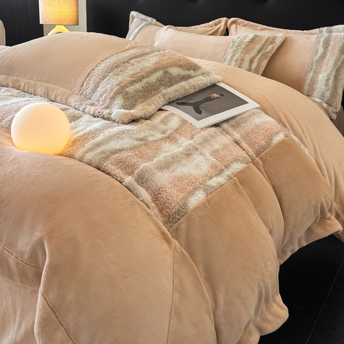 91家纺网 家纺一手货源 找家纺 （总）羽梦家纺 2025新款260克加厚全消光皮草款阳光绒轻奢四件套