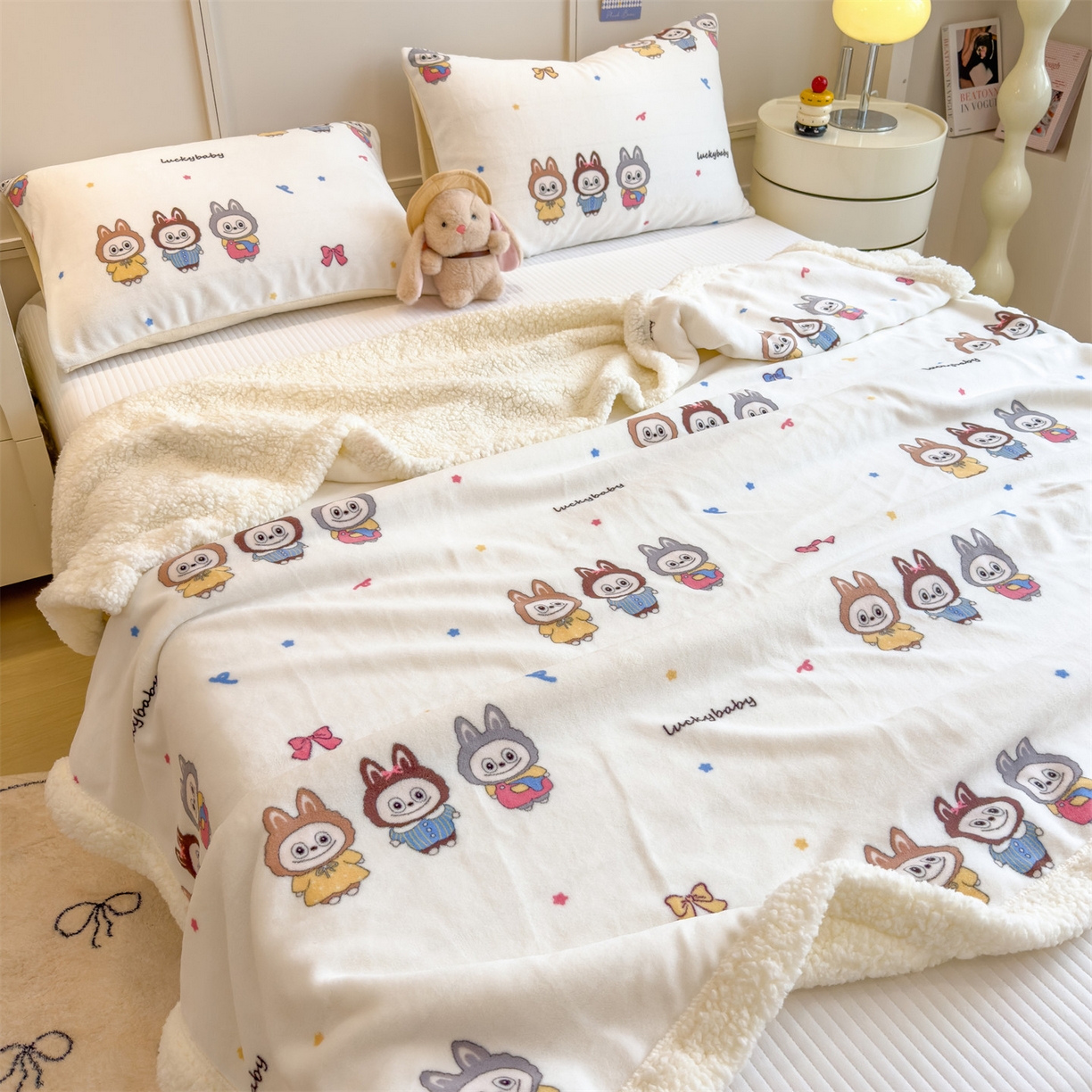 91家纺网 家纺一手货源 找家纺 丝幔家纺 2025新款A类卡通牛奶绒毛毯多功能毯 趣多多