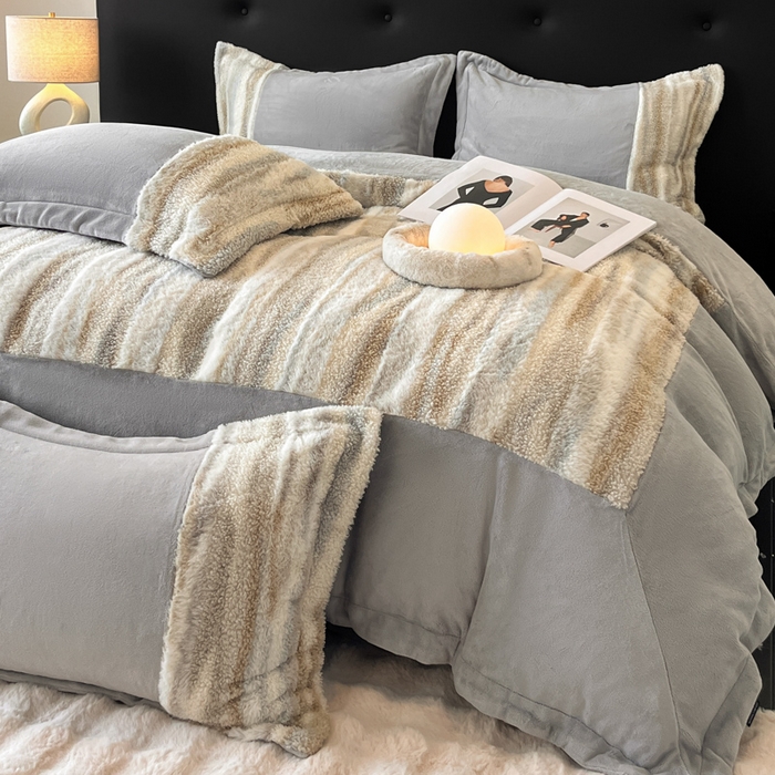羽梦家纺 2025新款260克加厚全消光皮草款阳光绒轻奢四件套 托斯卡纳-暗灰