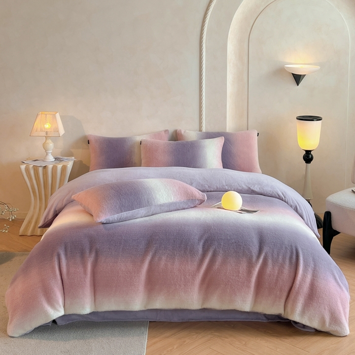 91家纺网 家纺一手货源 找家纺 羽梦家纺 2025新款260克加厚全消光云朵绒阳光绒加厚保暖四件套 棉花糖-芋泥紫