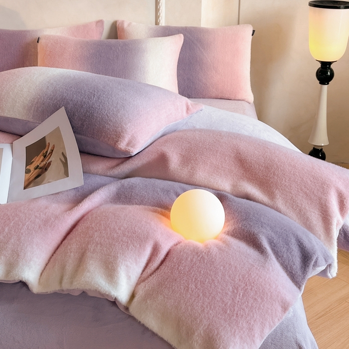 91家纺网 家纺一手货源 找家纺 羽梦家纺 2025新款260克加厚全消光云朵绒阳光绒加厚保暖四件套 棉花糖-芋泥紫