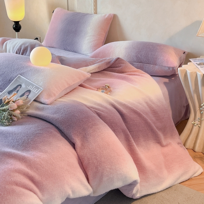 91家纺网 家纺一手货源 找家纺 羽梦家纺 2025新款260克加厚全消光云朵绒阳光绒加厚保暖四件套 棉花糖-芋泥紫