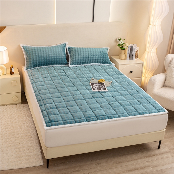 91家纺网 家纺一手货源 找家纺 正邦家纺 2025新款泡泡绒床褥床垫 湖蓝