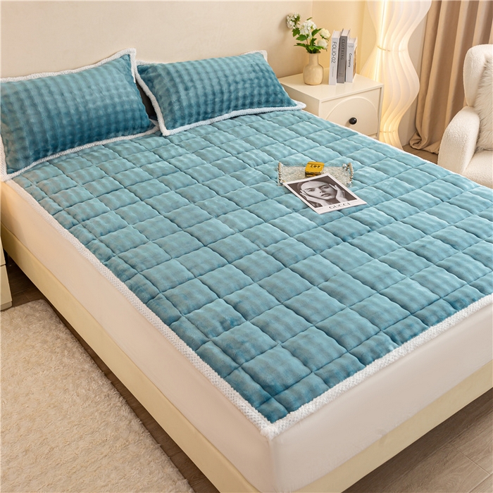 91家纺网 家纺一手货源 找家纺 正邦家纺 2025新款泡泡绒床褥床垫 湖蓝