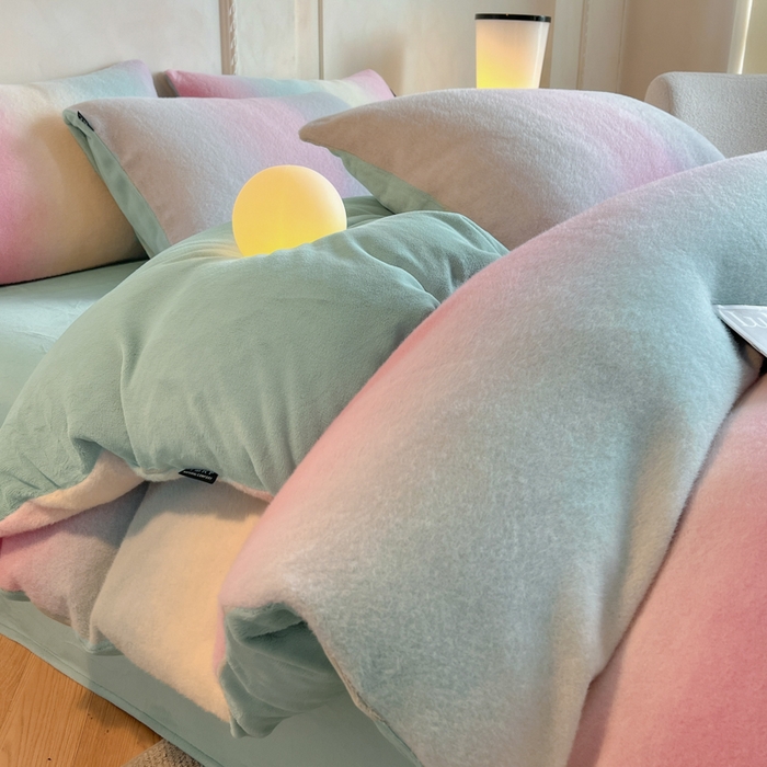 羽梦家纺 2025新款260克加厚全消光云朵绒阳光绒加厚保暖四件套 棉花糖-泡芙粉