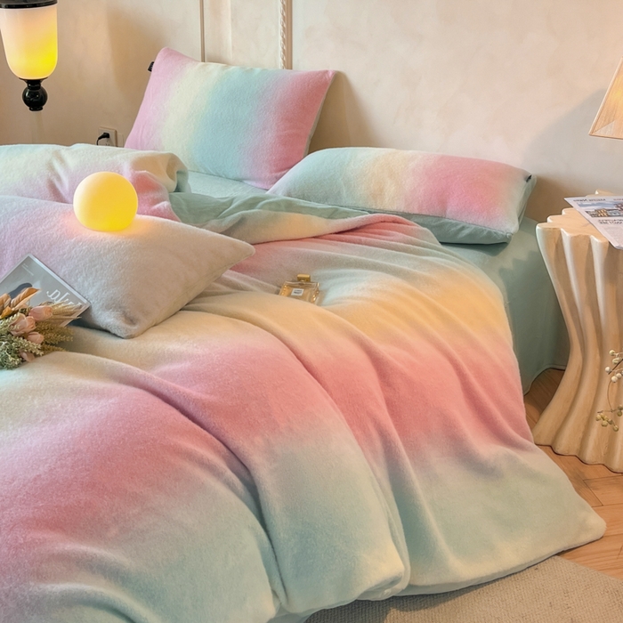 91家纺网 家纺一手货源 找家纺 羽梦家纺 2025新款260克加厚全消光云朵绒阳光绒加厚保暖四件套 棉花糖-泡芙粉