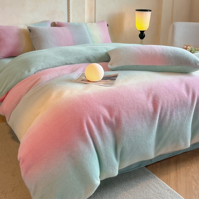 91家纺网 家纺一手货源 找家纺 羽梦家纺 2025新款260克加厚全消光云朵绒阳光绒加厚保暖四件套 棉花糖-泡芙粉