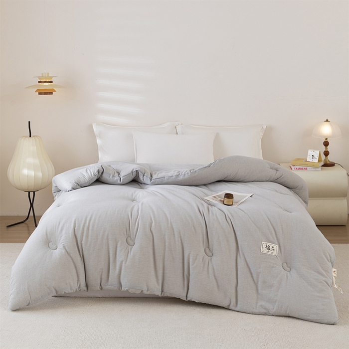 91家纺网 家纺一手货源 找家纺 天瑜家纺 2025新款全棉纯棉纱布大豆被被子被芯 灰色