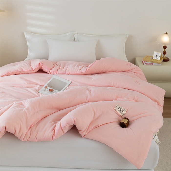 91家纺网 家纺一手货源 找家纺 天瑜家纺 2025新款全棉纯棉纱布大豆被被子被芯 粉色