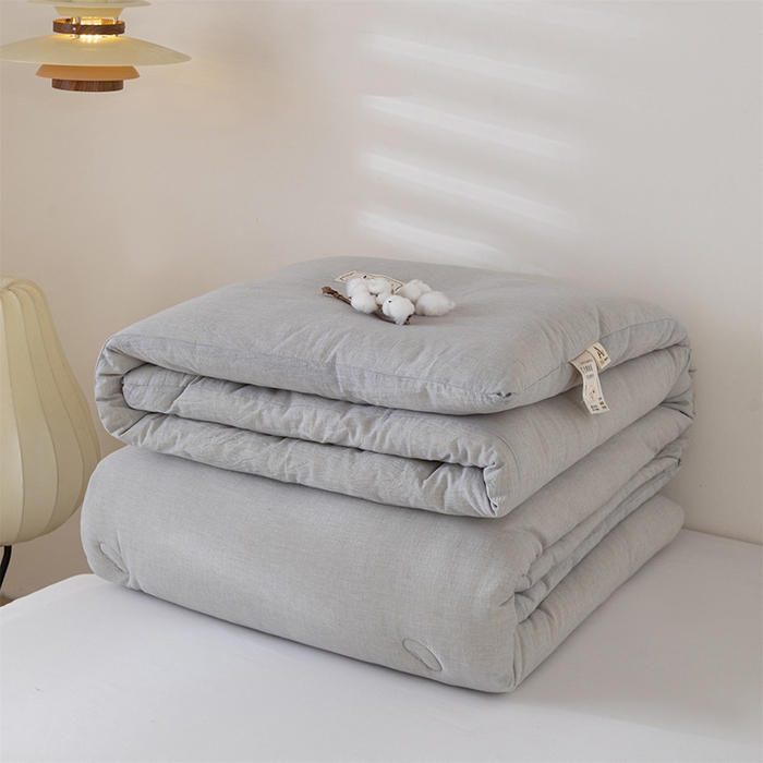 91家纺网 家纺一手货源 找家纺 天瑜家纺 2025新款全棉纯棉纱布大豆被被子被芯 灰色