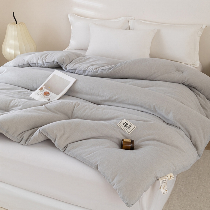 91家纺网 家纺一手货源 找家纺 天瑜家纺 2025新款全棉纯棉纱布大豆被被子被芯 灰色