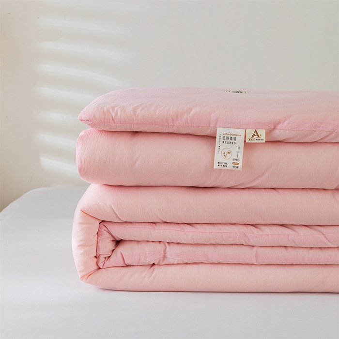 91家纺网 家纺一手货源 找家纺 天瑜家纺 2025新款全棉纯棉纱布大豆被被子被芯 粉色