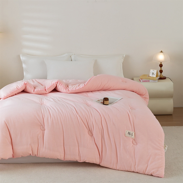 91家纺网 家纺一手货源 找家纺 天瑜家纺 2025新款全棉纯棉纱布大豆被被子被芯 粉色