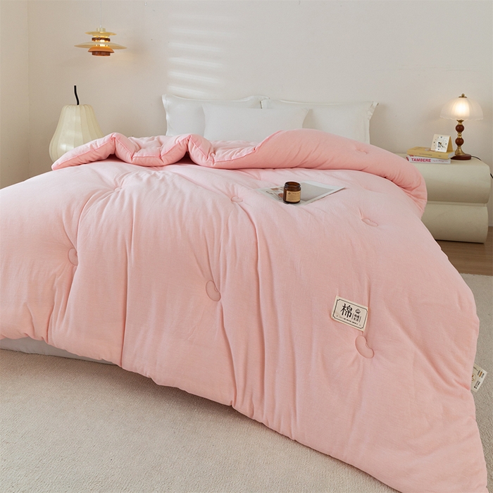 91家纺网 家纺一手货源 找家纺 天瑜家纺 2025新款全棉纯棉纱布大豆被被子被芯 粉色