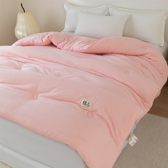91家纺网 家纺一手货源 找家纺 天瑜家纺 2025新款全棉纯棉纱布大豆被被子被芯 粉色