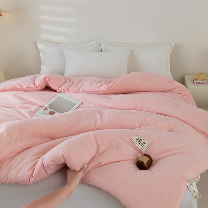 91家纺网 家纺一手货源 找家纺 天瑜家纺 2025新款全棉纯棉纱布大豆被被子被芯 粉色