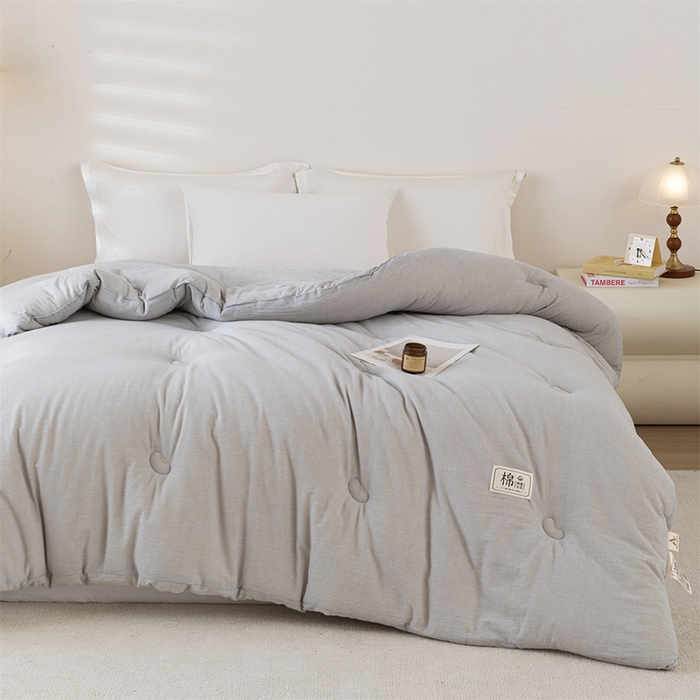 91家纺网 家纺一手货源 找家纺 天瑜家纺 2025新款全棉纯棉纱布大豆被被子被芯 灰色