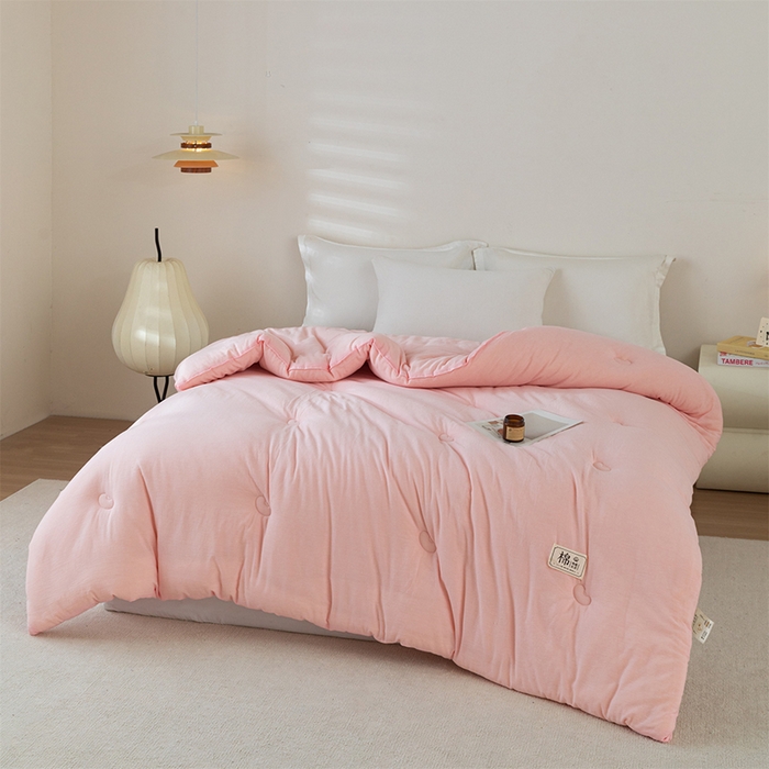 91家纺网 家纺一手货源 找家纺 天瑜家纺 2025新款全棉纯棉纱布大豆被被子被芯 粉色