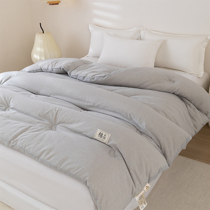 91家纺网 家纺一手货源 找家纺 天瑜家纺 2025新款全棉纯棉纱布大豆被被子被芯 灰色